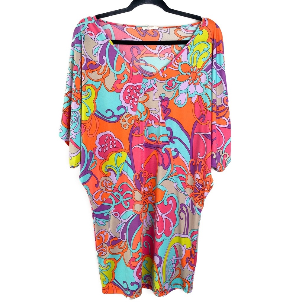 Trina Turk Swim Tunic Dress M Rainbow Retro‎ Cover Up Tropical Vacation